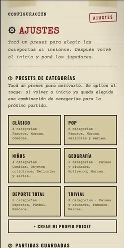 Captura de pantalla de configuraci&oacute;n de jugadores del juego del impostor
