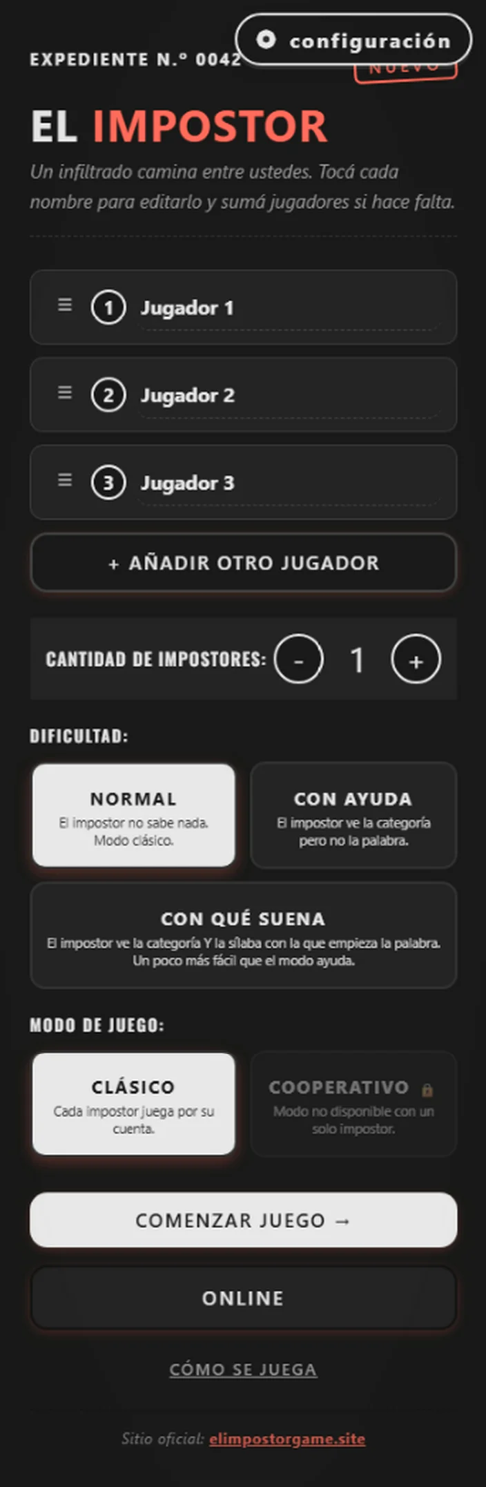 Diseño 3 de cartas del juego El Impostor