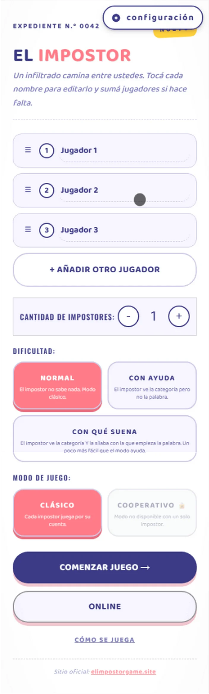 Diseño 5 de cartas del juego El Impostor