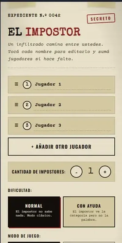 Captura de pantalla de inicio del juego del impostor El Impostor en Android